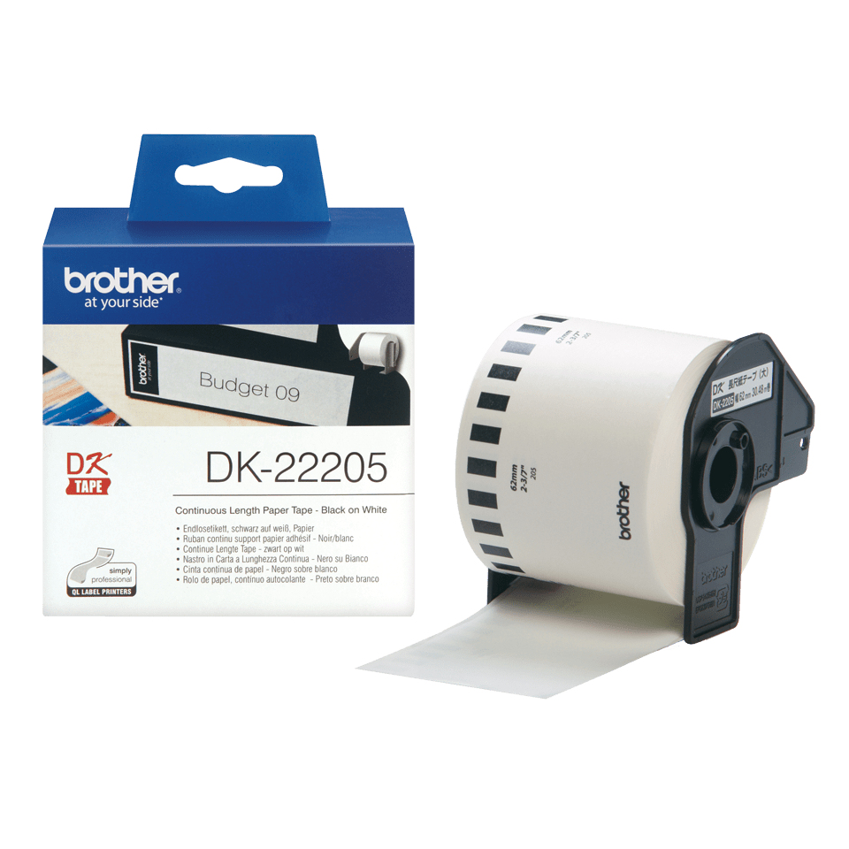 ETICHETTE BROTHER DK22205 IN CARTA 62MM X 30,48M NERO SU BIANCO da ADDER