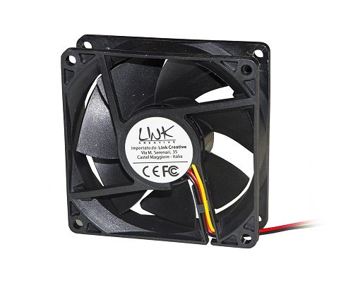 VENTOLA PER CASE 80X80X25MM BK 12V CONNETTORE 3 FILI CON VITI INCLUSE da ADDER